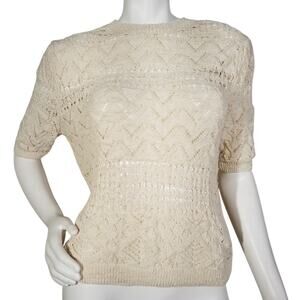 Zara Ivory Knit Top Short Sleeve Textured Crew Neck Size Medium NWT